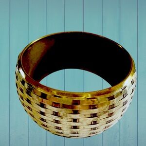 Huge Bold Vintage Silver Brass Copper Bangle Bracelet Statement Pc